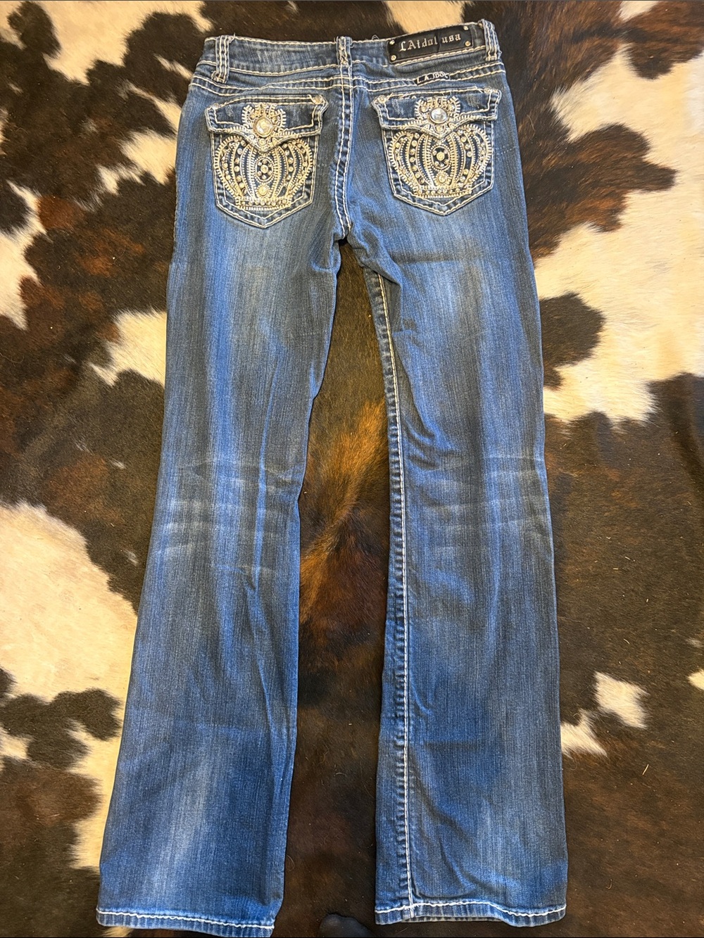 L.A. idol Blue Embellished Flare Jeans